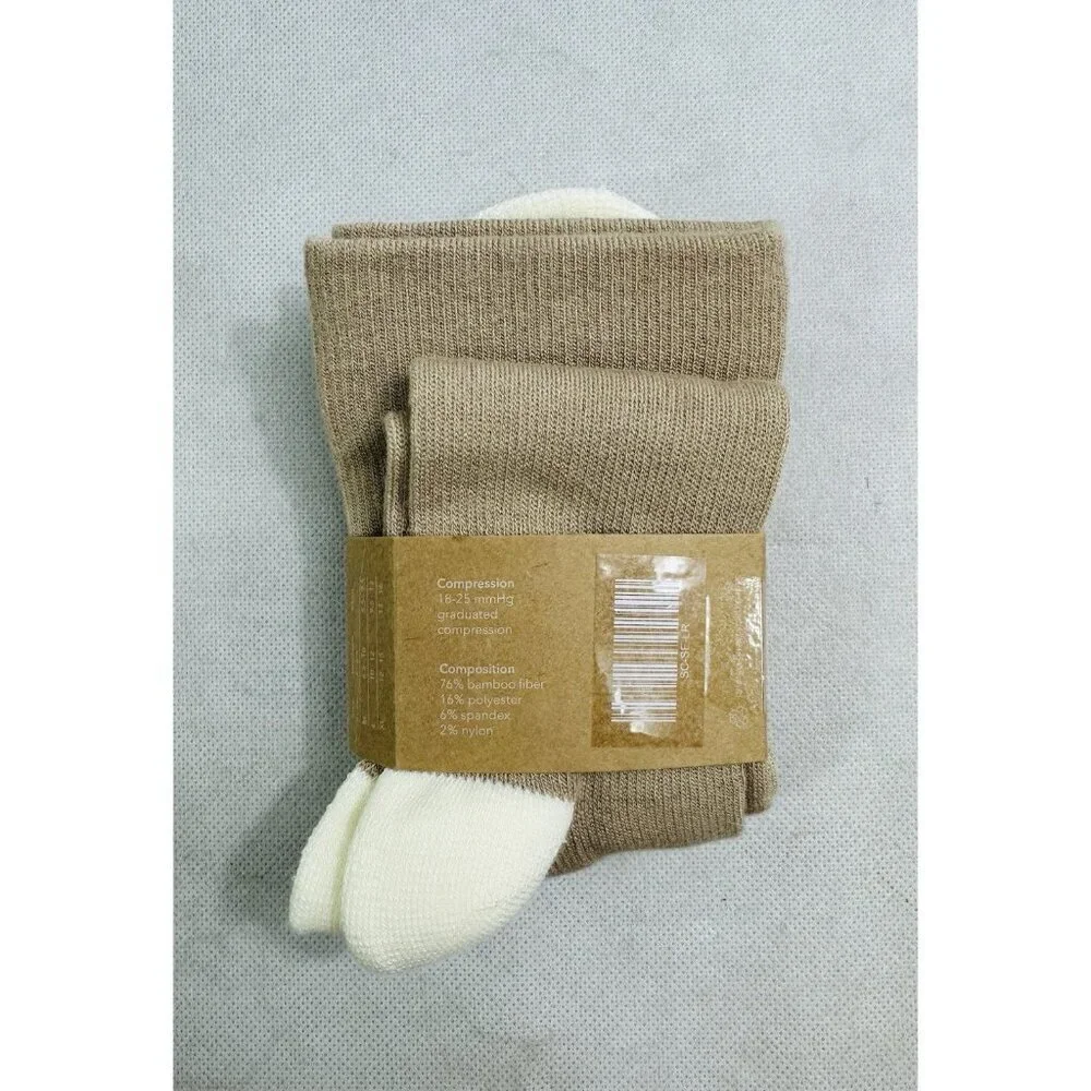 Wello Tan White Compression Socks 18-25 mmhg Size L NWT